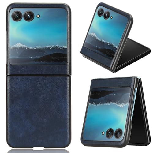 LMFULM® Hülle für Motorola Razr 40 Ultra (6,9 Zoll) Dünn Schlanke PU Schutzhülle Harte PC Rückseite Case Bumper Cover Litschi Muster Blau von LMFULM