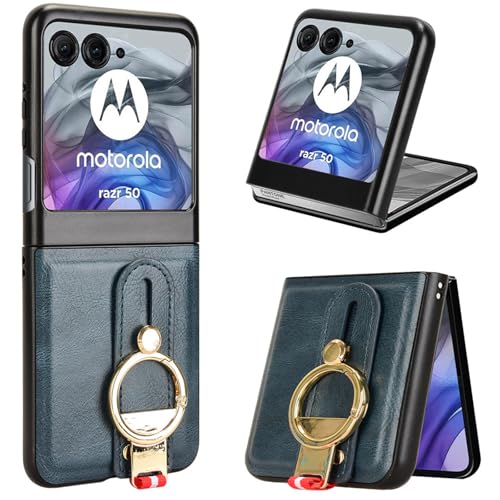 LMFULM® Hülle für Motorola Razr 60 (6,9 Zoll) Lanyard Handgelenkriemen PU Schutzhülle Harte PC Rückseite Case Bumper Cover mit Flaschenöffner und Ständer Blau von LMFULM