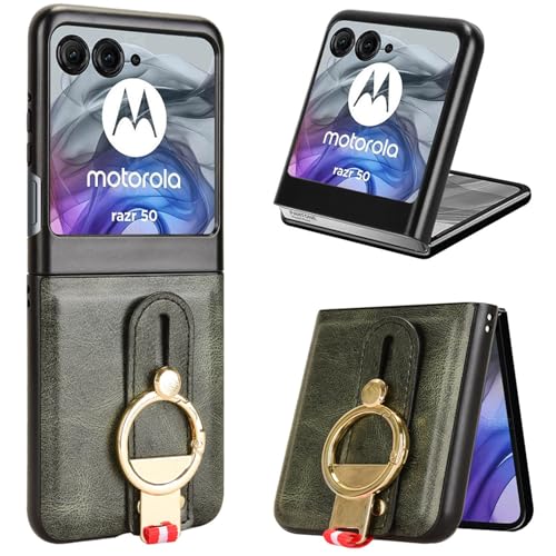 LMFULM® Hülle für Motorola Razr 60 (6,9 Zoll) Lanyard Handgelenkriemen PU Schutzhülle Harte PC Rückseite Case Bumper Cover mit Flaschenöffner und Ständer Grün von LMFULM