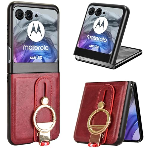 LMFULM® Hülle für Motorola Razr 60 (6,9 Zoll) Lanyard Handgelenkriemen PU Schutzhülle Harte PC Rückseite Case Bumper Cover mit Flaschenöffner und Ständer Rot von LMFULM