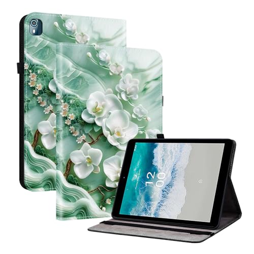 LMFULM® Hülle für Nokia T10 (8 Zoll) PU Lederhülle Brieftasche mit Ständer Schutzhülle Flip Tasche Handyhülle Jadeblume Muster von LMFULM
