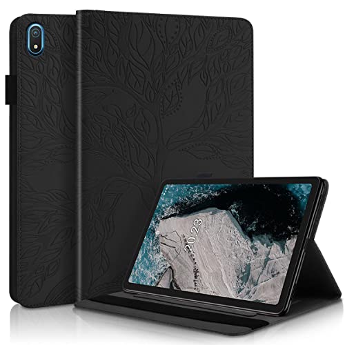 LMFULM® Hülle für Nokia T20 (10,4 Zoll) PU Lederhülle Smart Case mit Ständer Schutzhülle Flip Cover Prägung Fröhlicher Baum Schwarz von LMFULM