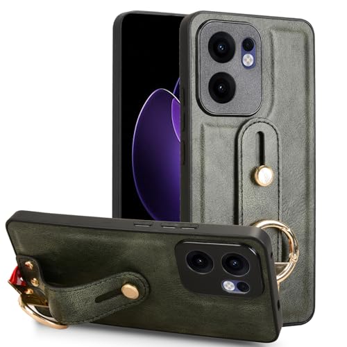 LMFULM® Hülle für Oppo Reno 13F 5G CPH2699 (6,67 Zoll) Lanyard Handgelenkriemen PU Schutzhülle Harte PC Rückseite Case Bumper Cover mit Flaschenöffner und Ständer Grün von LMFULM