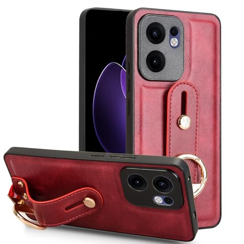 LMFULM® Hülle für Oppo Reno 13F 5G CPH2699 (6,67 Zoll) Lanyard Handgelenkriemen PU Schutzhülle Harte PC Rückseite Case Bumper Cover mit Flaschenöffner und Ständer Rot von LMFULM