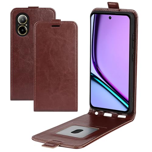 LMFULM® Hülle für Realme C67 4G (RMX3890) (6,72 Zoll) PU Leder Magnet Brieftasche Lederhülle Handytasche Hoch-Runter-Flip Design Stent Ledertasche Cover Braun von LMFULM