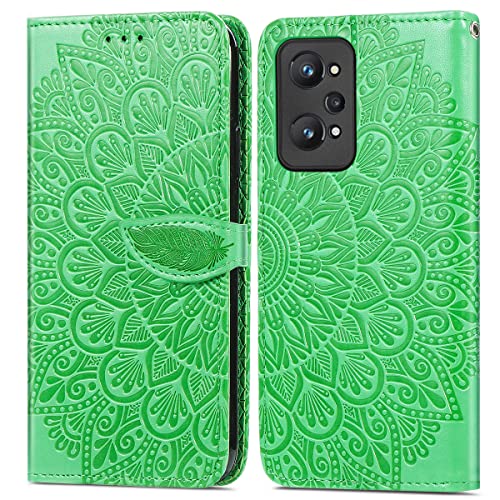 LMFULM® Hülle für Realme GT Neo2 (6,62 Zoll) PU Leder Magnet Brieftasche Lederhülle Traum Blume Design Stent-Funktion Tasche Flip Cover Grün von LMFULM