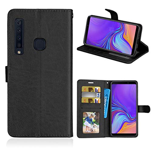 LMFULM® Hülle für Samsung Galaxy A9 2018 / SM-A920F (6,3 Zoll) PU Leder Magnet Brieftasche Lederhülle Handyhülle Stent-Funktion Ledertasche Flip Cover für Galaxy A9 2018 Einfaches Schwarz von LMFULM