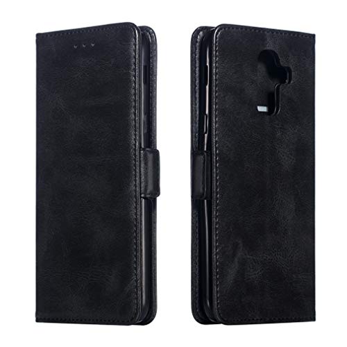 LMFULM® Hülle für Samsung Galaxy J8 2018 / SM-J810F (6,0 Zoll) PU Leder Magnet Brieftasche Lederhülle Handytasche Standfunktion Ledertasche Flip Cover Schwarz von LMFULM