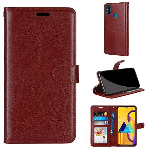 LMFULM® Hülle für Samsung Galaxy M30s / M307 (6,4 Zoll) PU Leder Magnet Brieftasche Lederhülle Handyhülle Stent-Funktion Ledertasche Flip Cover Einfaches Weinrot von LMFULM