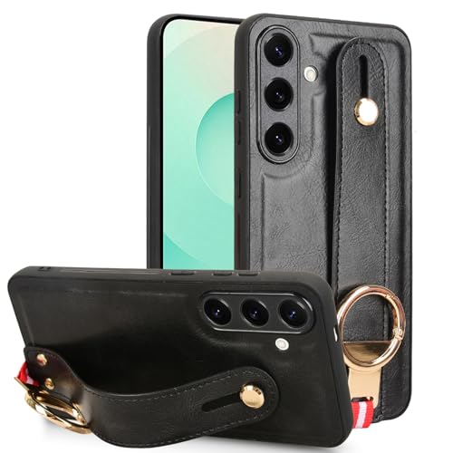 LMFULM® Hülle für Samsung Galaxy S25 / SM-S931 (6,2 Zoll) Lanyard Handgelenkriemen PU Schutzhülle Harte PC Rückseite Case Bumper Cover mit Flaschenöffner und Ständer Schwarz von LMFULM
