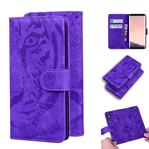 LMFULM® Hülle für Samsung Galaxy S8 / SM-G950F (5,8 Zoll) PU Leder Magnet Brieftasche Lederhülle Tiger Drucken Flip Cover Ledertasche Stent-Funktion Lila von LMFULM