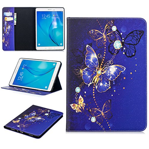 LMFULM® Hülle für Samsung Galaxy Tab A/SM-T550 / T555 (9,7 Zoll) PU Magnet Lederhülle Verträumter Blauer Schmetterling Holster für Galaxy Tab A 9,7 von LMFULM