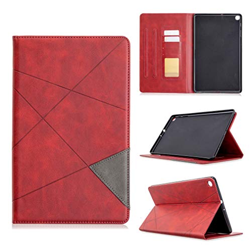 LMFULM® Hülle für Samsung Galaxy Tab A SM-T510 / T515 (10,1 Zoll) PU Lederhülle Tasche Smart Case mit Ständer Schutzhülle Flip Cover Kühles Polygon Rot von LMFULM