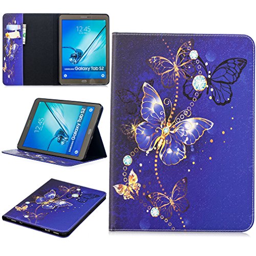 LMFULM® Hülle für Samsung Galaxy Tab S2 9,7 Zoll (SM-T810 T815 T813) PU Magnet Lederhülle Verträumter Blauer Schmetterling Holster für Galaxy Tab S2 9,7 von LMFULM