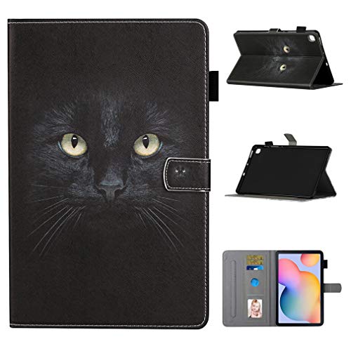 LMFULM® Hülle für Samsung Galaxy Tab S6 Lite SM-P610N (10,4 Zoll) PU Magnet Lederhülle Smart Case mit Auto Schlaf/Wach Case Tasche Ständer Schutzhülle Flip Cover Schwarze Katze von LMFULM