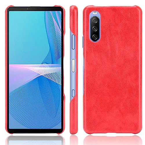 LMFULM® Hülle für Sony Xperia 10 III XQ-BT52 A102SO (6,0 Zoll) Dünn Schlanke PU Schutzhülle Harte PC Rückseite Case Bumper Cover Litschi Muster Rot von LMFULM
