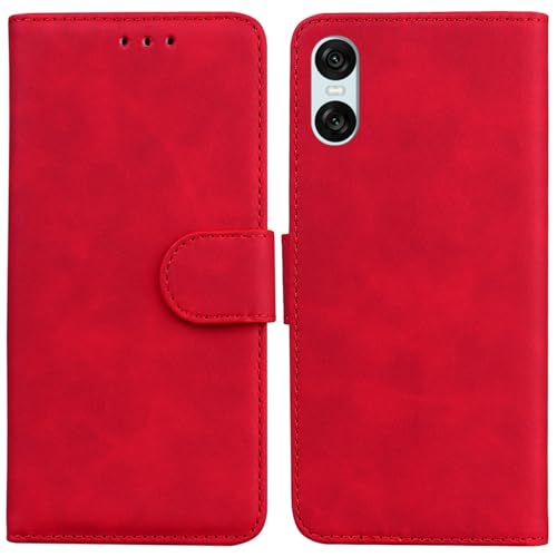 LMFULM® Hülle für Sony Xperia 10 VI XQ-ES72 (6,1 Zoll) PU Leder Magnet Brieftasche Lederhülle Tasche Flip Cover Ledertasche Stent-Funktion Case Rot von LMFULM