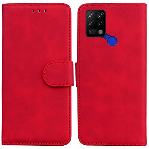 LMFULM® Hülle für Tecno Pova 4G LD7 (6,8 Zoll) PU Leder Magnet Brieftasche Lederhülle Tasche Flip Cover Ledertasche Stent-Funktion Case Rot von LMFULM