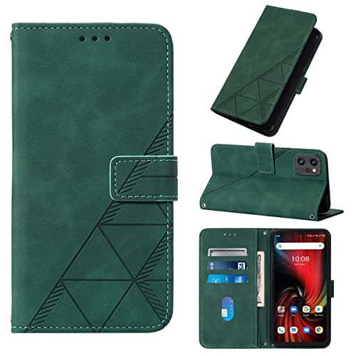 LMFULM® Hülle für Umidigi F3 / F3 SE / F3S (6,7 Zoll) PU Leder Magnet Brieftasche Lederhülle Dreieck Drucken Flip Cover Ledertasche Stent-Funktion Case Grün von LMFULM