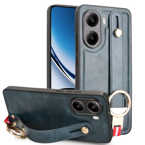 LMFULM® Hülle für Xiaomi Poco X7 Pro (2412DPC0AG) (6,67 Zoll) Lanyard Handgelenkriemen PU Schutzhülle Harte PC Rückseite Case Bumper Cover mit Flaschenöffner und Ständer Blau von LMFULM