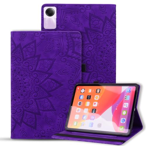 LMFULM® Hülle für Xiaomi Redmi Pad SE (11 Zoll) PU Lederhülle Smart Case mit Ständer Schutzhülle Flip Cover Prägung Mandala Lila von LMFULM