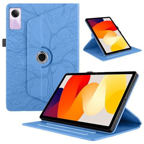 LMFULM® Hülle für Xiaomi Redmi Pad SE (11 Zoll) PU Lederhülle Tasche Case mit 360 Grad Rotierend Ständer Schutzhülle Flip Cover Fröhlicher Baum Blau von LMFULM