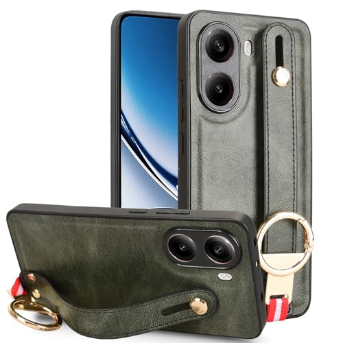 LMFULM® Hülle für Xiaomi Redmi Turbo 4 (24129RT7CC) (6,67 Zoll) Lanyard Handgelenkriemen PU Schutzhülle Harte PC Rückseite Case Bumper Cover mit Flaschenöffner und Ständer Grün von LMFULM