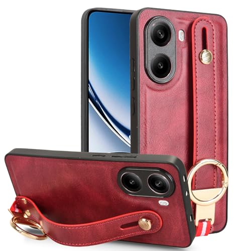 LMFULM® Hülle für Xiaomi Redmi Turbo 4 (24129RT7CC) (6,67 Zoll) Lanyard Handgelenkriemen PU Schutzhülle Harte PC Rückseite Case Bumper Cover mit Flaschenöffner und Ständer Rot von LMFULM
