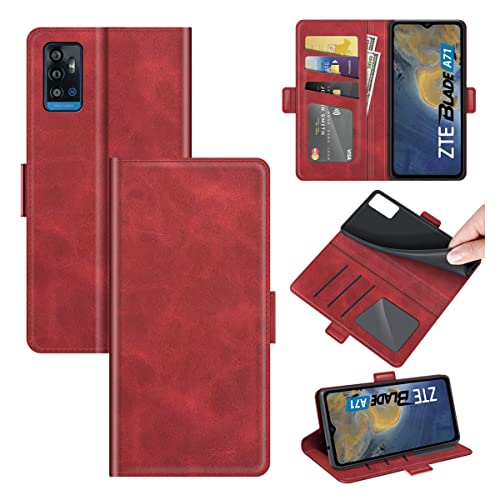 LMFULM® Hülle für ZTE Blade A71 (6,52 Zoll) PU Leder Magnet Brieftasche Lederhülle Handytasche Standfunktion Ledertasche Flip Case Cover Rot von LMFULM