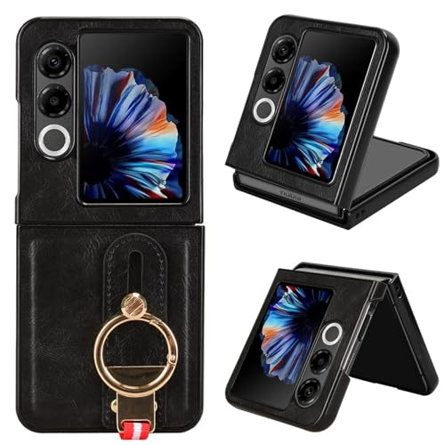 LMFULM® Hülle für ZTE Nubia Flip 2 (A404ZT, NX732J) (6,9 Zoll) Lanyard Handgelenkriemen PU Schutzhülle Harte PC Rückseite Case Bumper Cover mit Flaschenöffner und Ständer Schwarz von LMFULM
