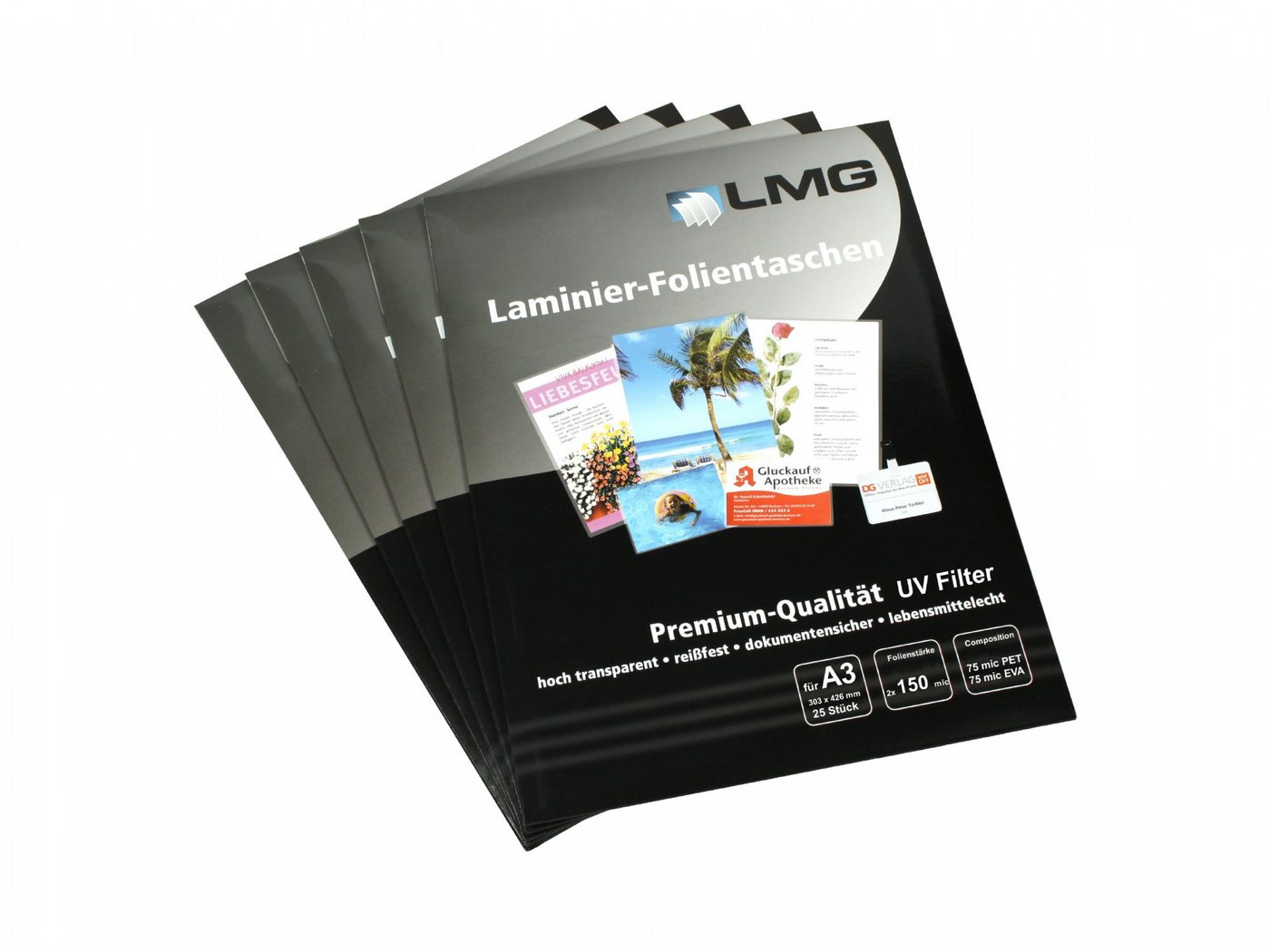 LMG Germany Schutzfolie LMG Laminierfolien A3 (303 x 426 mm), 2 x 150 mic, glänzend, mit UV Filter von LMG Germany