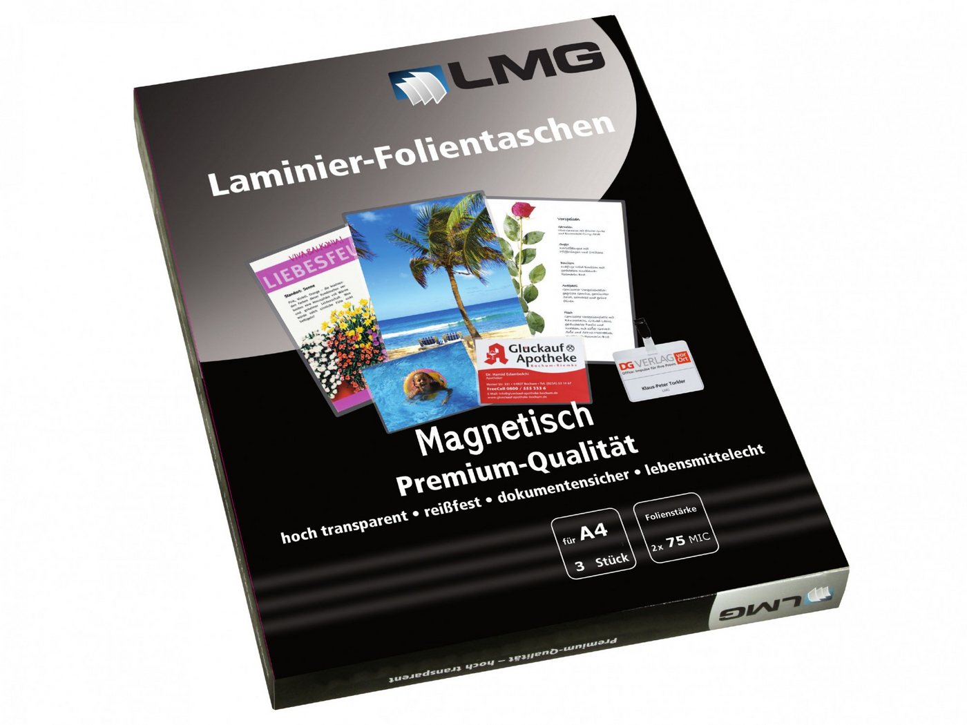 LMG Germany Schutzfolie Laminierfolien A4 (216 x 303 mm), 2 x 75 mic, glänzend, Magnetic Pouches von LMG Germany
