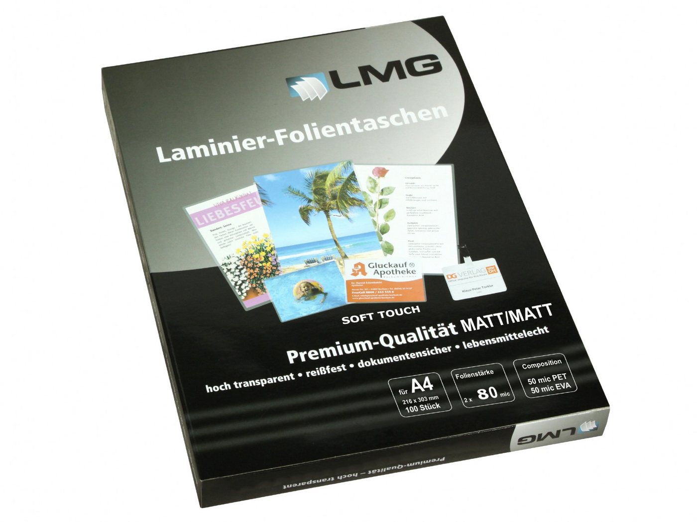 LMG Germany Schutzfolie Laminierfolien A4 (216 x 303 mm), 2 x 80 mic, matt, Soft Touch von LMG Germany