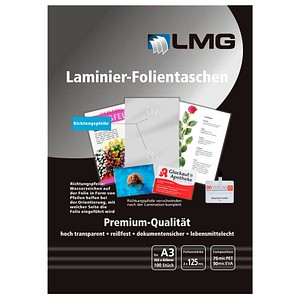 100 LMG Laminierfolien glänzend für A3 125 micron 100 LMG Laminierfolien glänzend für A3 125 micron von LMG