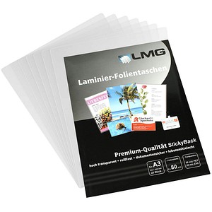 25 LMG Laminierfolien glänzend für A3 80 micron selbstklebender Rücken von LMG