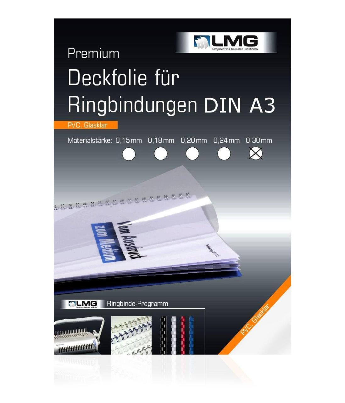LMG Deckfolien für Bindemappen A3 0.3 mm transparent von LMG