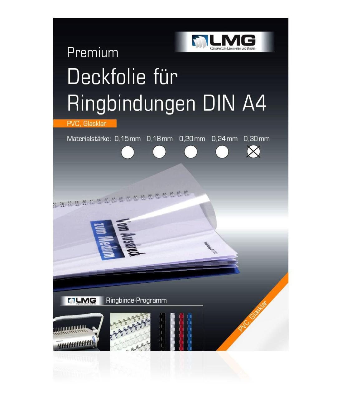 LMG Deckfolien für Bindemappen DIN A4 0.3 mm transparent von LMG