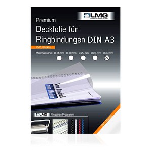LMG Deckfolien für Bindemappen PREMIUM transparent, DIN A3 0,3 mm, 100 St. von LMG