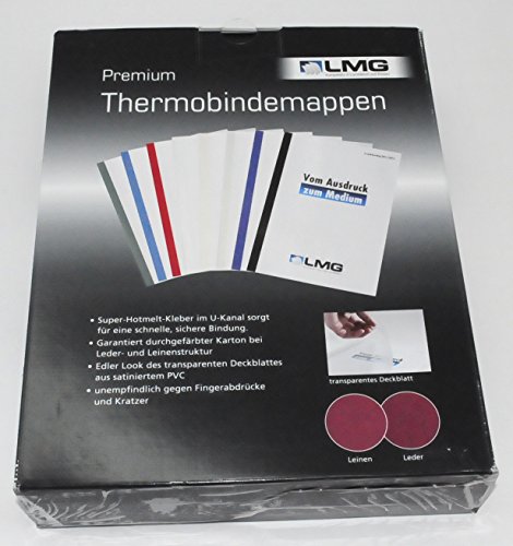LMG LMG-BMDLM-GRA-R2 Premium Thermobindemappe Lederstruktur mit matter Vorderseite, 2 mm, 50 Stück von LMG
