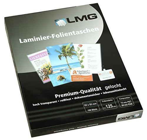 LMG LMG65X95-125SL Laminierfolien 65 x 95 mm, 2 x 125 mic mit Langloch, 100 Stück von LMG