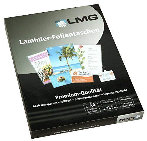 LMG LMGA4-125 Laminierfolien A4, 216 x 303 mm, 2 x 125 mic, 100 Stück LMG LMGA4-125 Laminierfolien A4, 216 x 303 mm, 2 x 125 mic, 100 Stück von LMG
