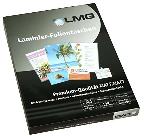 LMG LMGA4-125M Laminierfolien A4, 216 x 303 mm, 2 x 125 mic, 100 Stück LMG LMGA4-125M Laminierfolien A4, 216 x 303 mm, 2 x 125 mic, 100 Stück von LMG