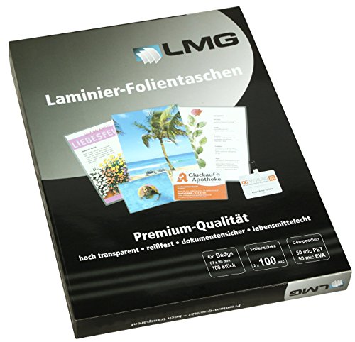 LMG LMGBA-100 Laminierfolien Badge, 67 x 99 mm, 2 x 100 mic, 100 Stück von LMG