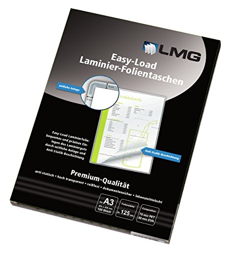 LMG LMGE-A3-125 Laminierfolien Easy Entry A3, 303 x 426 mm, 2 x 125 mic, 100 Stück von LMG