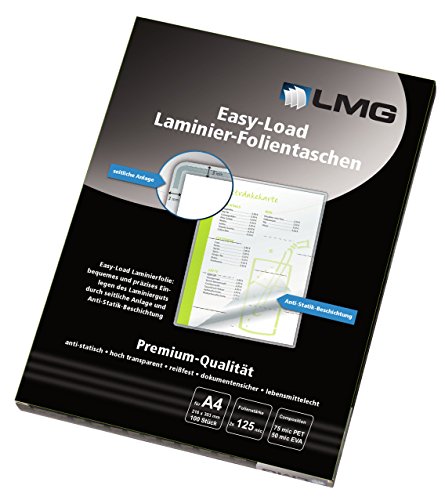 LMG LMGE-A4-125 Laminierfolien Easy Entry A4, 216 x 303 mm, 2 x 125 mic, 100 Stück von LMG