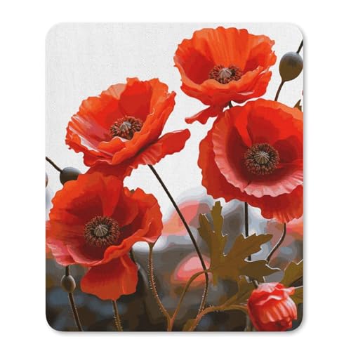 Quadratisches, bequemes Mauspad, waschbar, tragbar, Mohnblumen, lebendige Blütenblätter, rutschfestes Gummi-Mauspad für Computer, Laptop, Maus Quadratisches, bequemes Mauspad, waschbar, tragbar, Mohnblumen, lebendige Blütenblätter, rutschfestes Gummi-Mauspad für Computer, Laptop, Maus von LMHLDSC