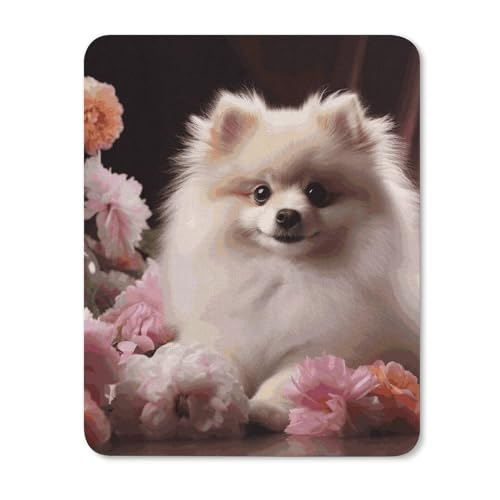 Quadratisches, bequemes Mauspad, waschbar, tragbar, Pomeranian und Blumen, rutschfestes Gummi-Mauspad für Computer, Laptop, Maus Quadratisches, bequemes Mauspad, waschbar, tragbar, Pomeranian und Blumen, rutschfestes Gummi-Mauspad für Computer, Laptop, Maus von LMHLDSC