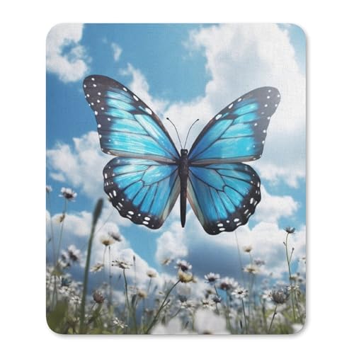 Quadratisches, bequemes Mauspad, waschbar, tragbar, blauer Schmetterling und Wolken, rutschfestes Gummi-Mauspad für Computer, Laptop, Maus Quadratisches, bequemes Mauspad, waschbar, tragbar, blauer Schmetterling und Wolken, rutschfestes Gummi-Mauspad für Computer, Laptop, Maus von LMHLDSC