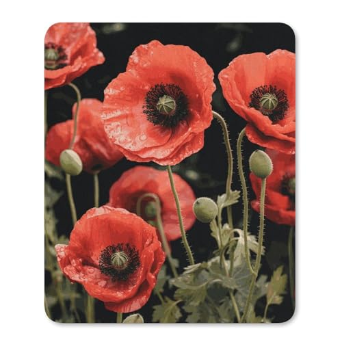 Quadratisches, bequemes Mauspad, waschbar, tragbar, rote Mohnblumen, Blätter, rutschfestes Gummi-Mauspad für Computer, Laptop, Maus Quadratisches, bequemes Mauspad, waschbar, tragbar, rote Mohnblumen, Blätter, rutschfestes Gummi-Mauspad für Computer, Laptop, Maus von LMHLDSC