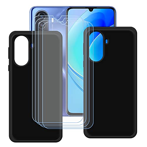 LMLQSZ [2 Stück Schwarz Hülle für Huawei Nova Y70 (6,75") + HD Panzerglas, Handyhülle Silikon Schutzhülle Cover TPU Case Handytasche - Panzerglasfolie Schutzfolie von LMLQSZ